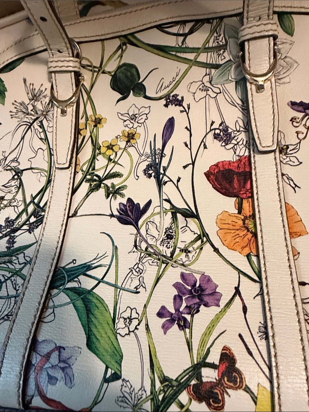 Vintage Gucci Cream Floral Print Dome Satchel with Multicolor Blooms - Picture 11 of 13